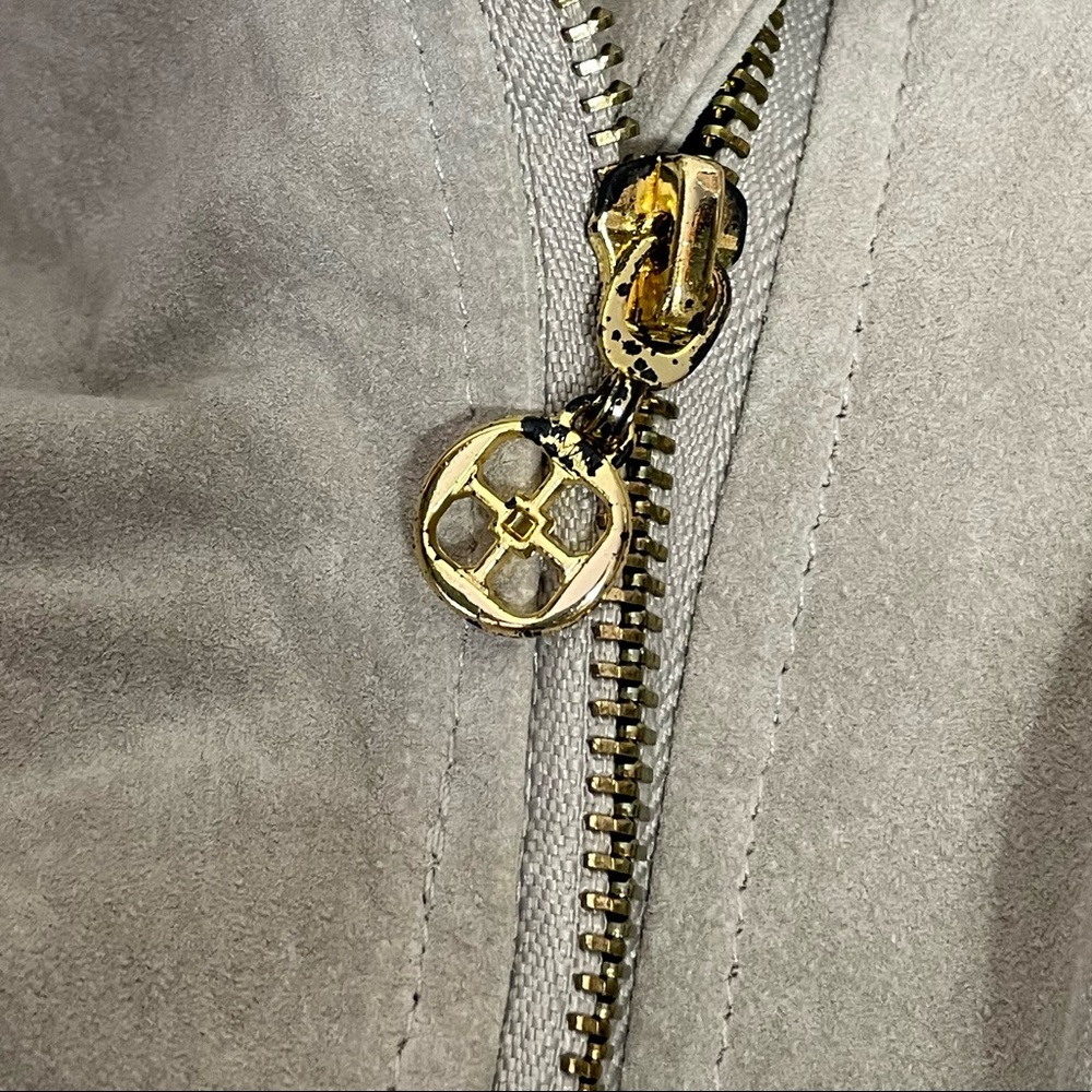 Iman suede 100% leather jacket grey zip up L womens trendy - Picture 11 of 11